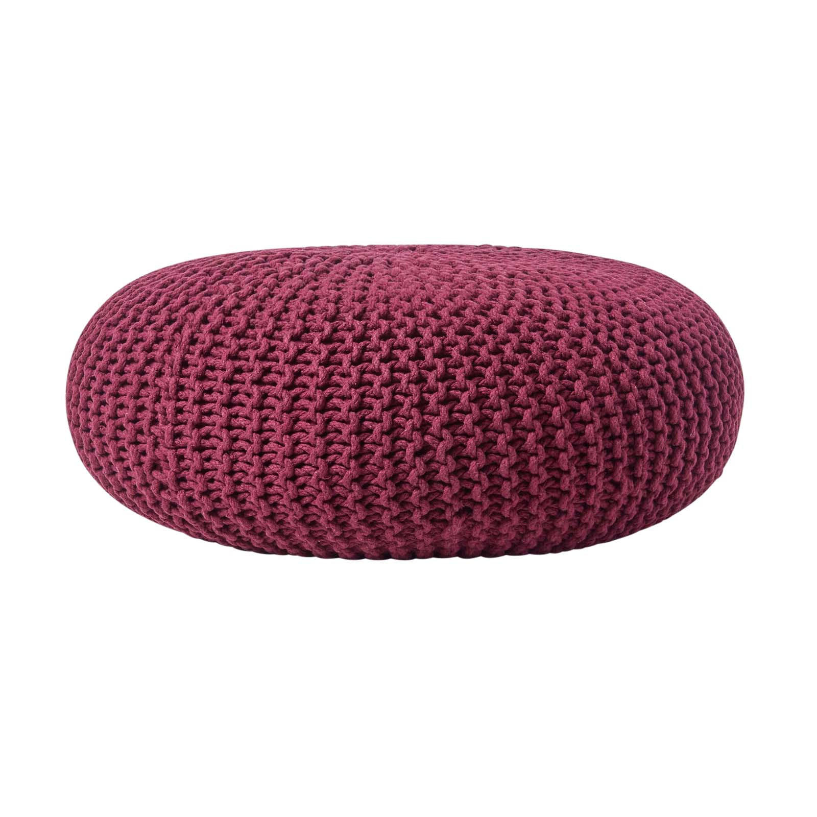 Homescapes Strick-Pouf Weinrot 70x23x70 cm