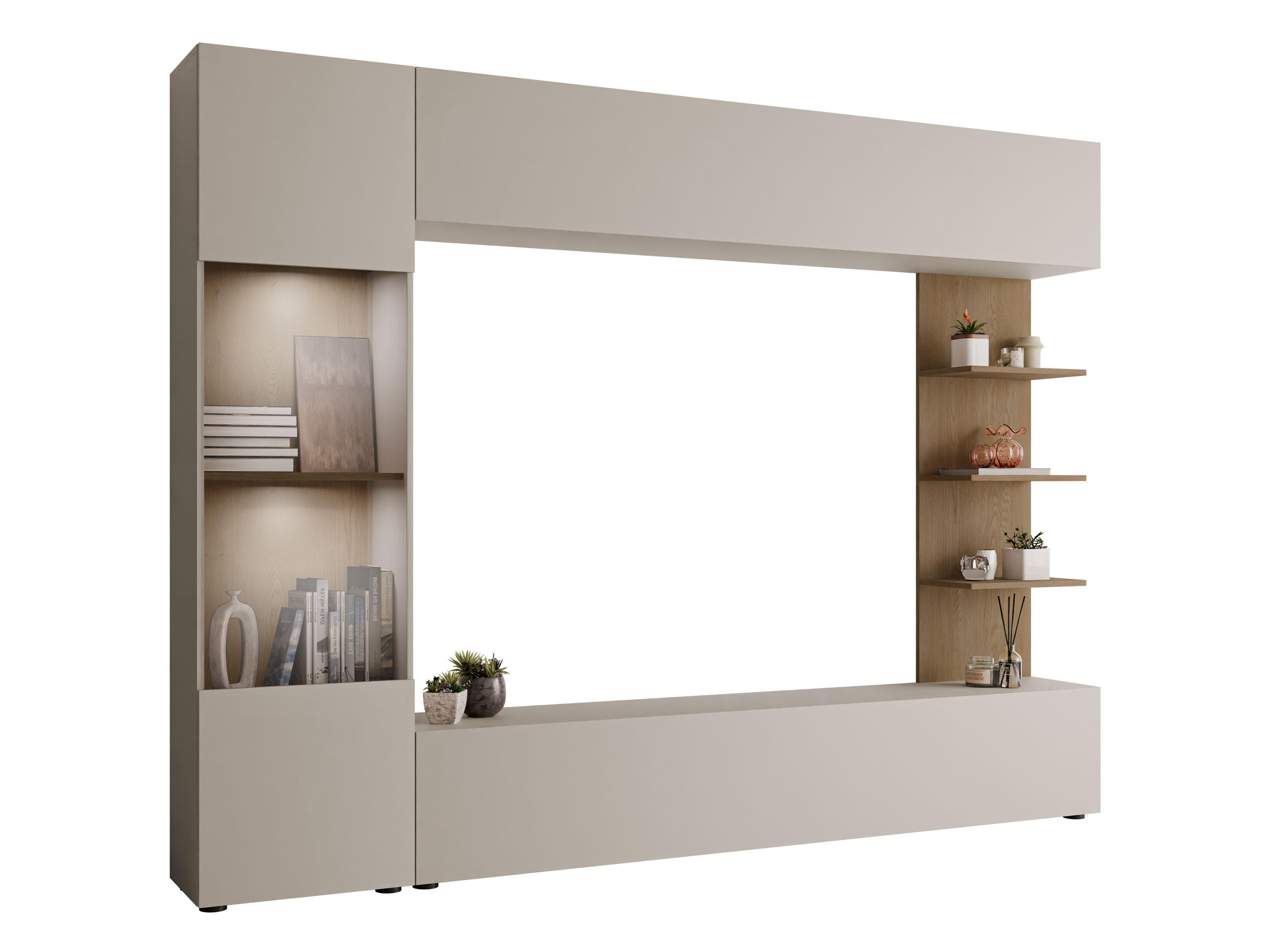 WOHNWAND Lazando, mit weißer LED Beleuchtung - Kaschmir, Holzwerkstoff (250/187/30cm) - MIRJAN24