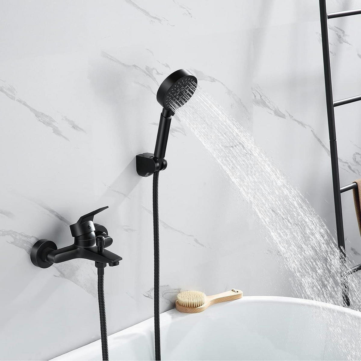 DUSCH- und Badewannenarmatur Schwarz 2 Funktionen Wassersparend 5 Duschmodi - Schwarz, Metall (19.5/12.6/21.6cm)
