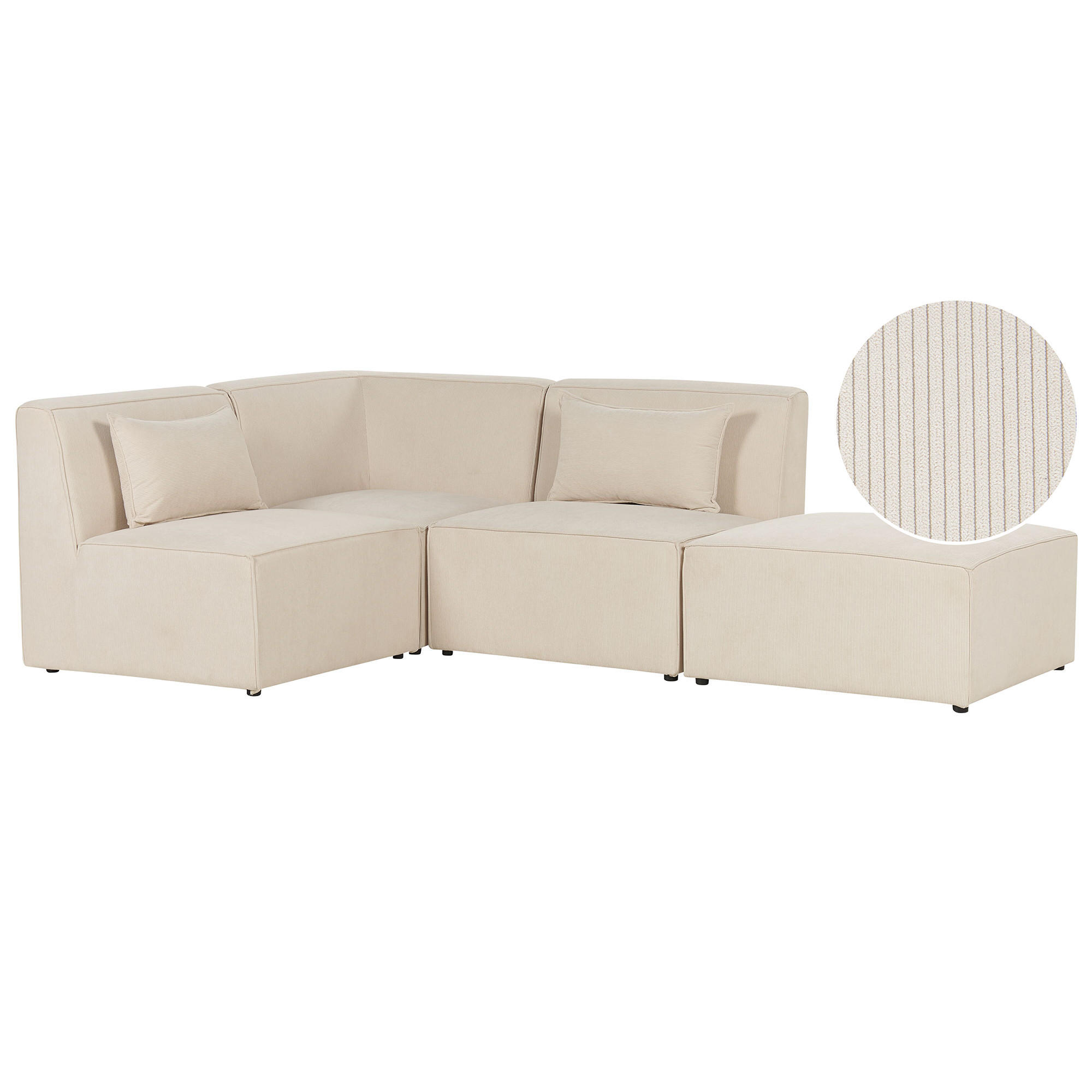 3-SITZER-ECKSOFA Cord hellbeige linksseitig mit Ottomane Lemvig - Beige, Textil (250/163cm) - Beliani
