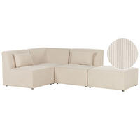 3-SITZER-ECKSOFA Cord hellbeige linksseitig mit Ottomane Lemvig - Beige, Textil (250/163cm) - Beliani