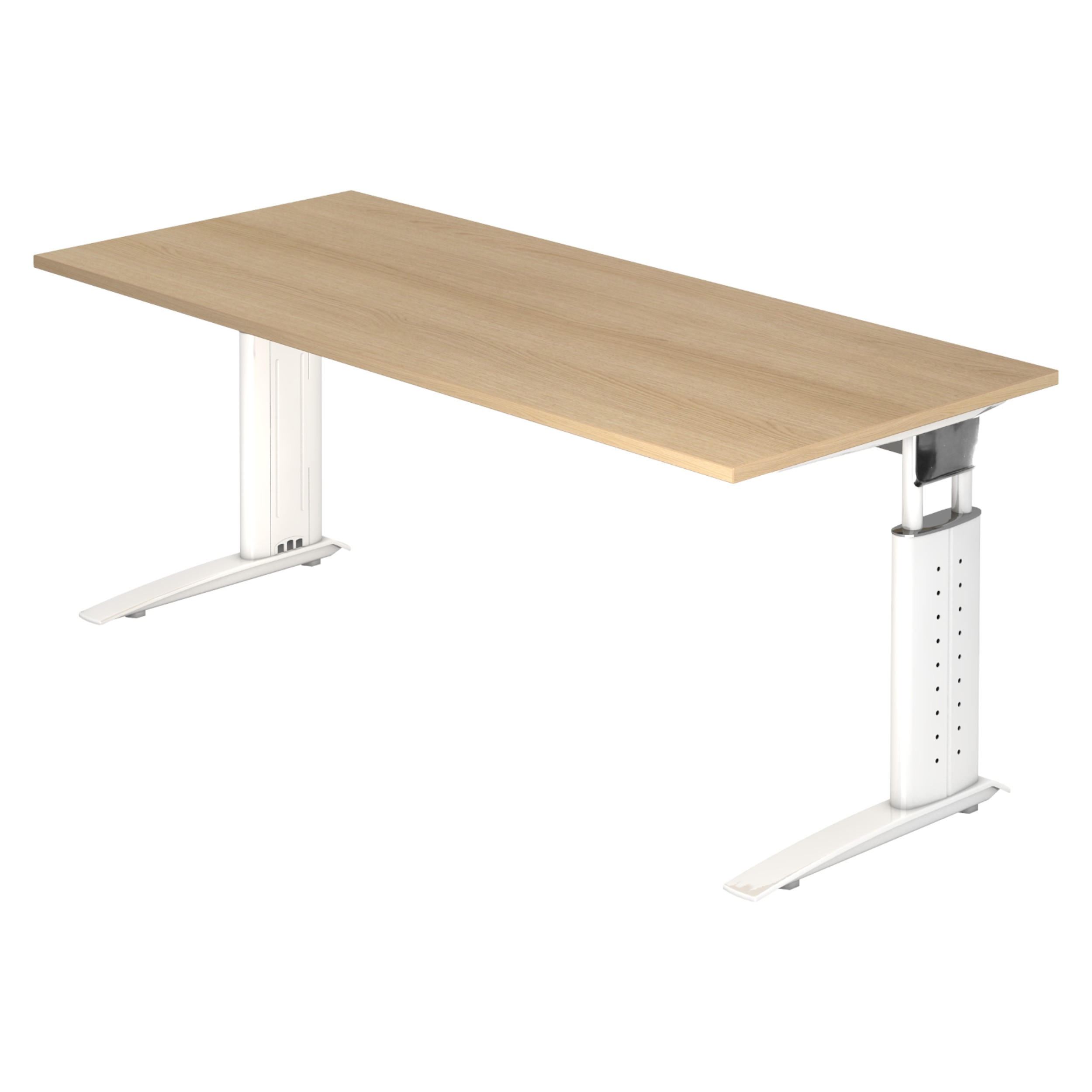 SCHREIBTISCH Serie-U 80/180/74 cm in Eichefarben/Weiß - Eichefarben/Weiß, Holzwerkstoff (80/180/74cm) - bümö
