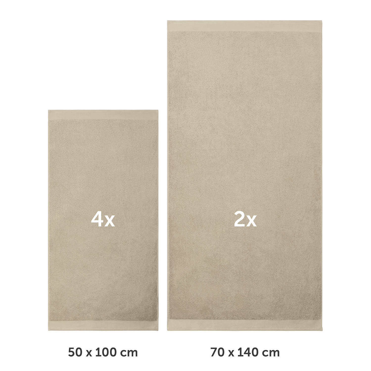 BADETUCH 6-teilig, 2x Badetuch 70/140 + 4x Handtuch 50/100 cm, Taupe - Taupe, Textil (70/140cm) - Blumtal