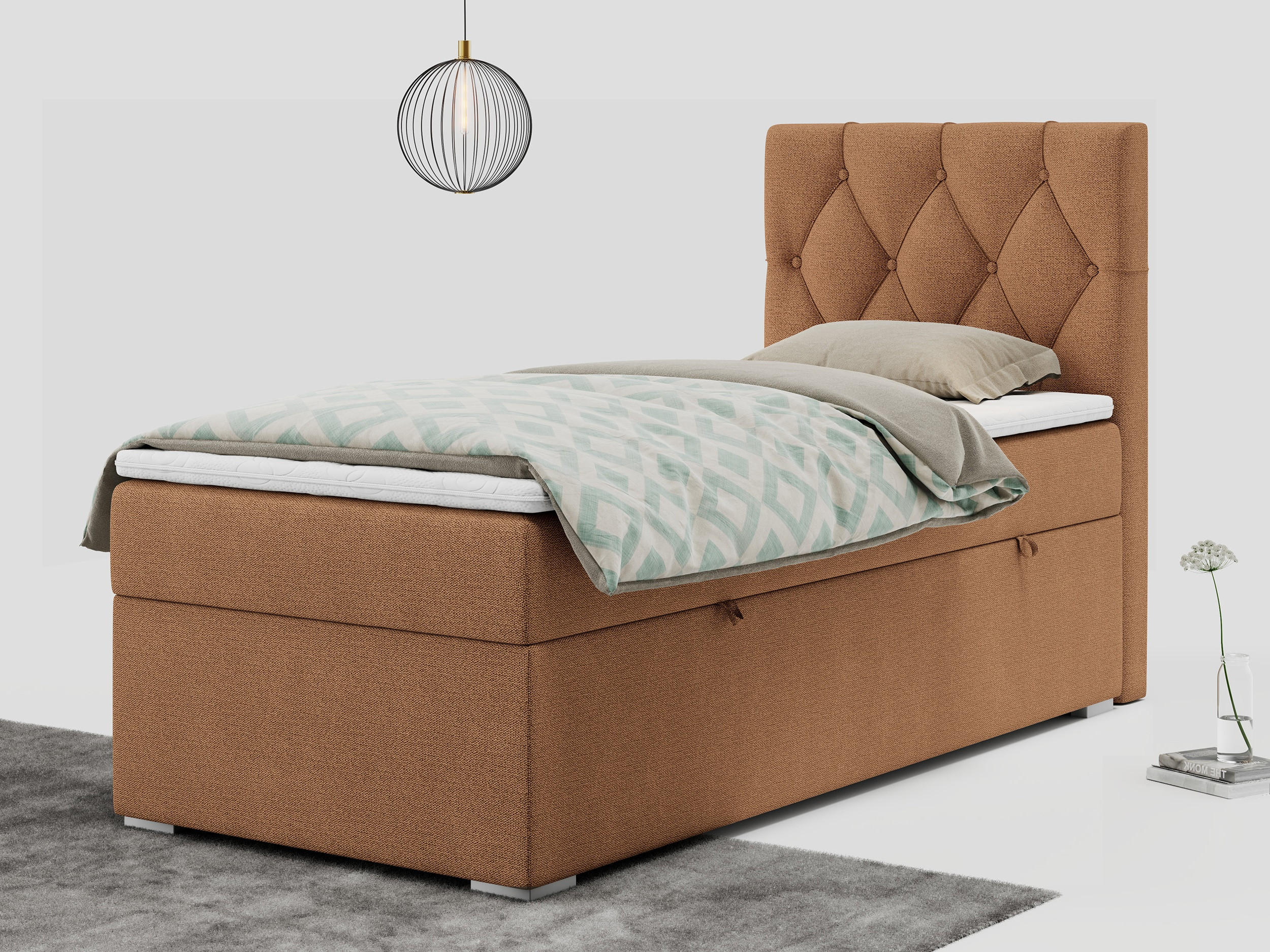 BOXBETT ALDA 90/200 Orange Struktur - H4 - Rechts Seite - Orange, Holz/Textil (90/200cm) - MKS