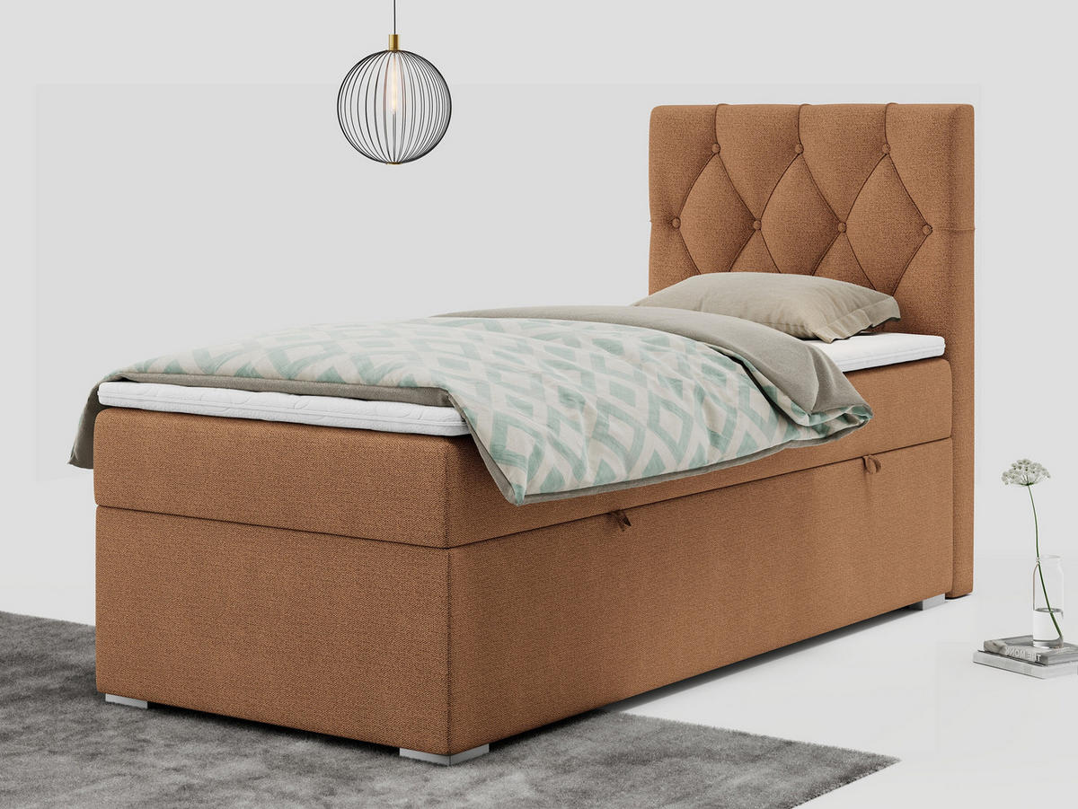 BOXBETT ALDA 90/200 Orange Struktur - H3 - Rechts Seite - Orange, Holz/Textil (90/200cm) - MKS