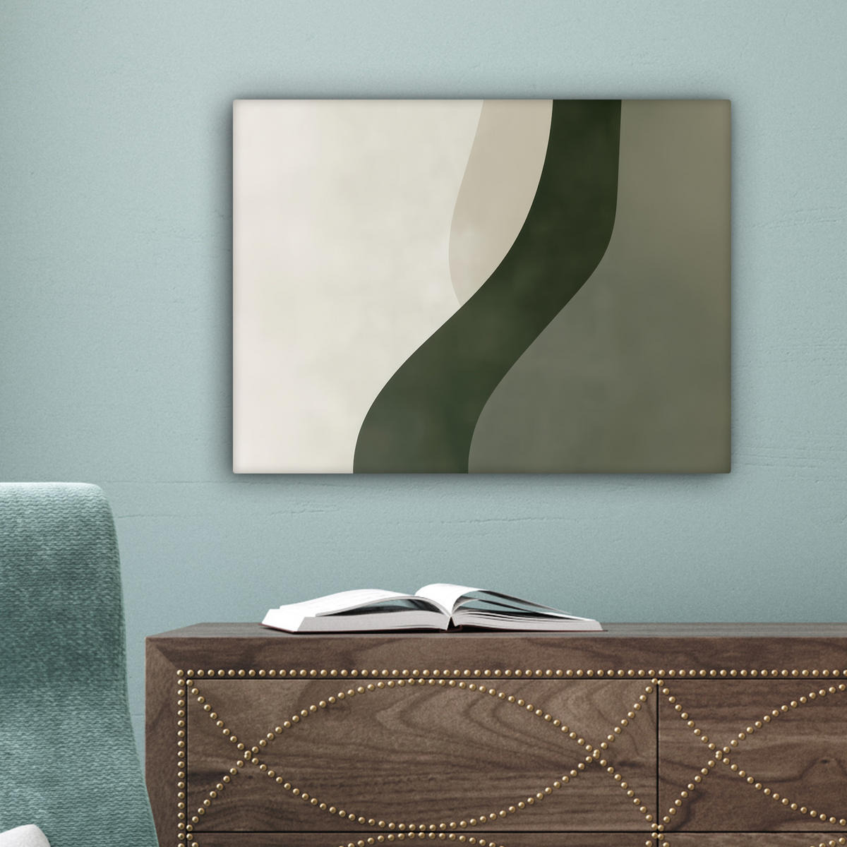 LEINWANDBILD Japandi - Grün - Abstrakt - Modern 40x30 cm - Salbeigrün, Textil (40/30cm) - MuchoWow