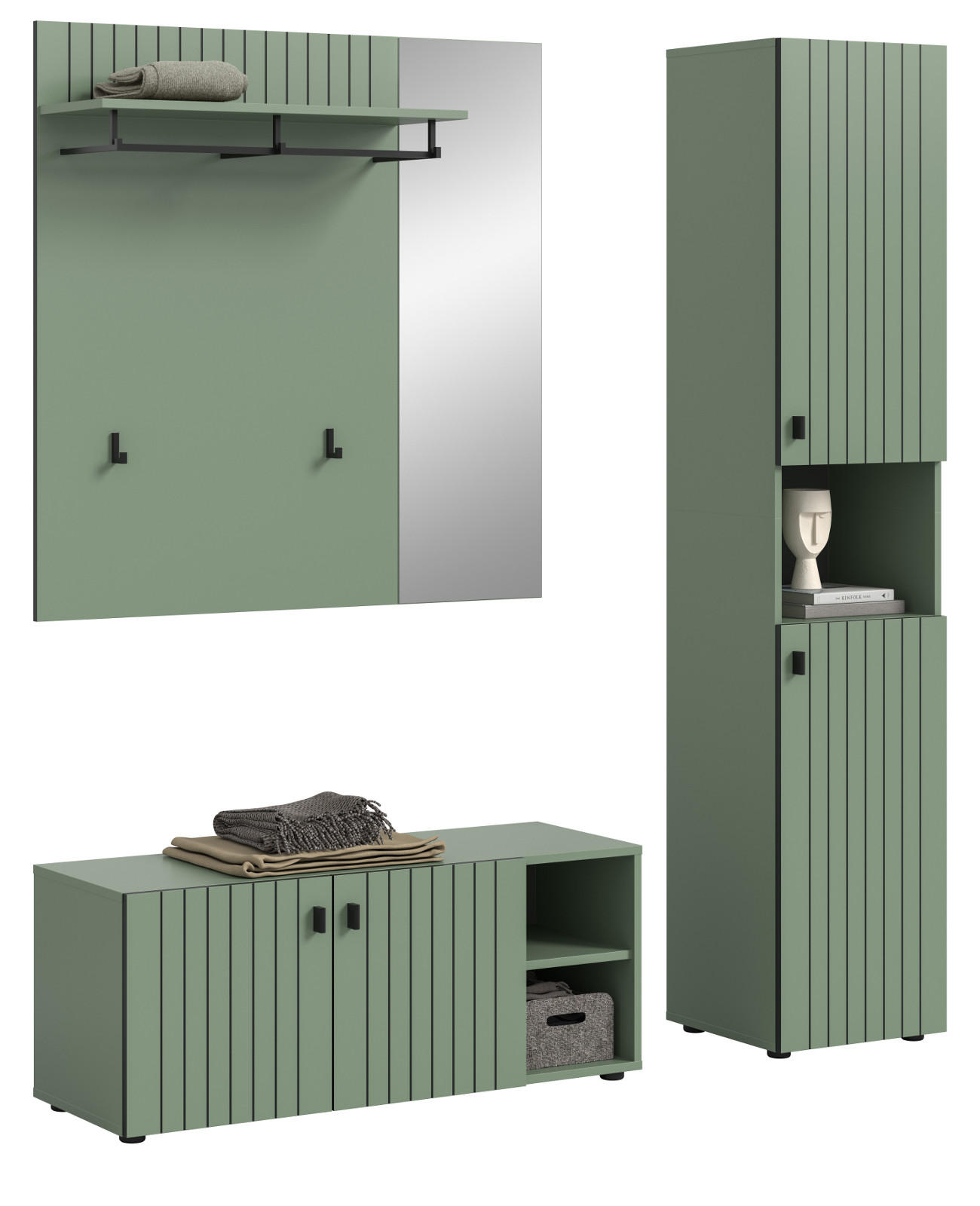 Inn.Furn Garderobe-Set Grün 161x192x37 cm