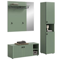 GARDEROBE-SET grün 3-teilig 161 cm, Flurschränke mit Rillen-Optik - Schwarz/Grün, Glas/Holzwerkstoff (161/192/37cm) - Inn.Furn