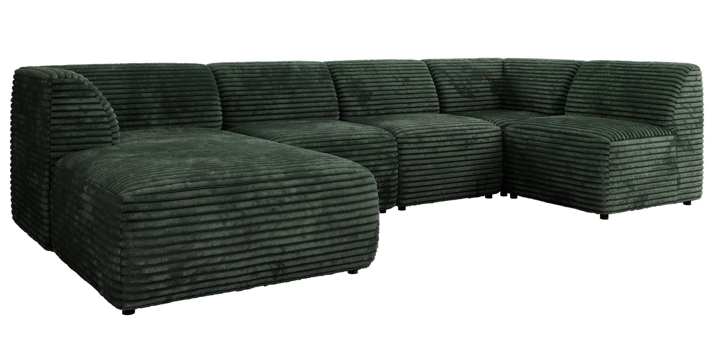 WOHNLANDSCHAFT MODARO U 5M - Grün Cord - Links - Dunkelgrün/Schwarz, Textil (180/78/345cm) - MKS