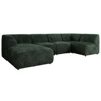 WOHNLANDSCHAFT MODARO U 5M - Grün Cord - Links - Dunkelgrün/Schwarz, Textil (180/78/345cm) - MKS