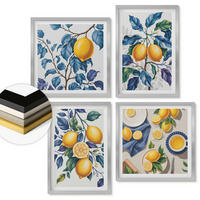 WANDBILDER 4er Set - 50x50 cm & 40x60 cm Silberner Rahmen - Zitronenzweige mit blauen Blättern - Silberfarben, Kunststoff (50/50cm) - ArtPrintCave