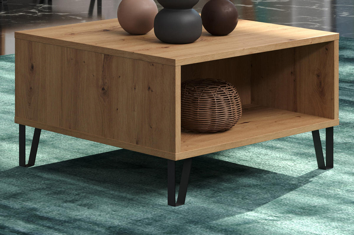 COUCHTISCH Eiche Artisan 60 x 60 cm quadratisch, Beistelltisch mit Ablage - Eichefarben/Schwarz, Holzwerkstoff/Metall (60/60/37cm) - Top.Furn