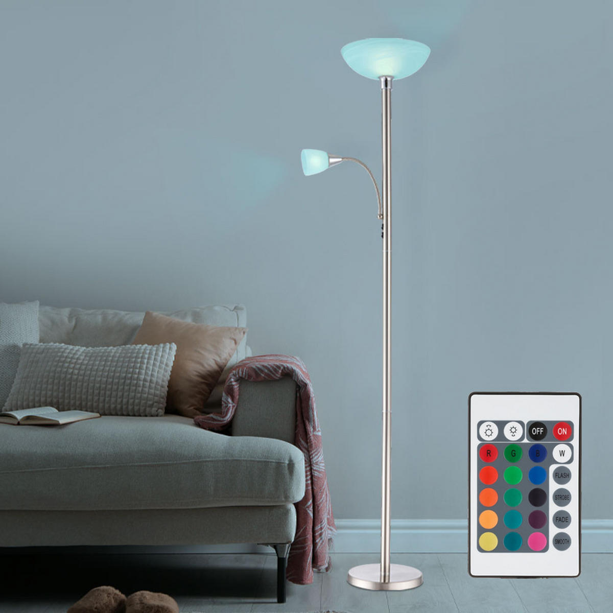 LED STEHLEUCHTE BLADE Silber - Silberfarben, Glas (30/11.2/178cm) - Globo Lighting