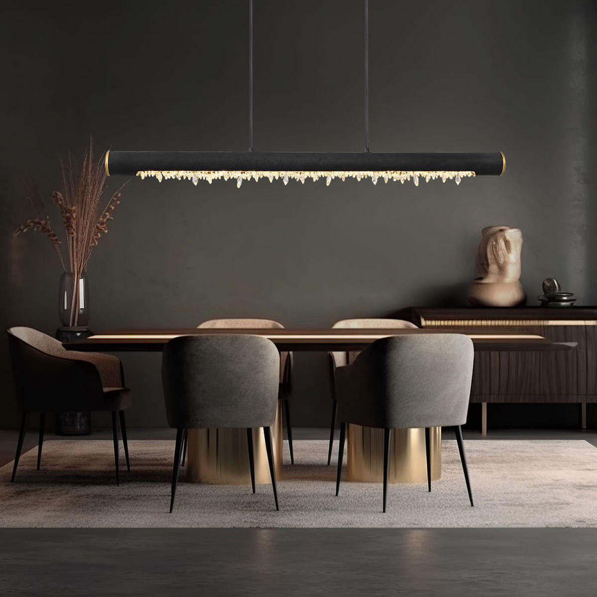 LED HÄNGELEUCHTE FELICITAS Schwarz Holz - Schwarz, Holz (100/8/150cm) - Globo Lighting