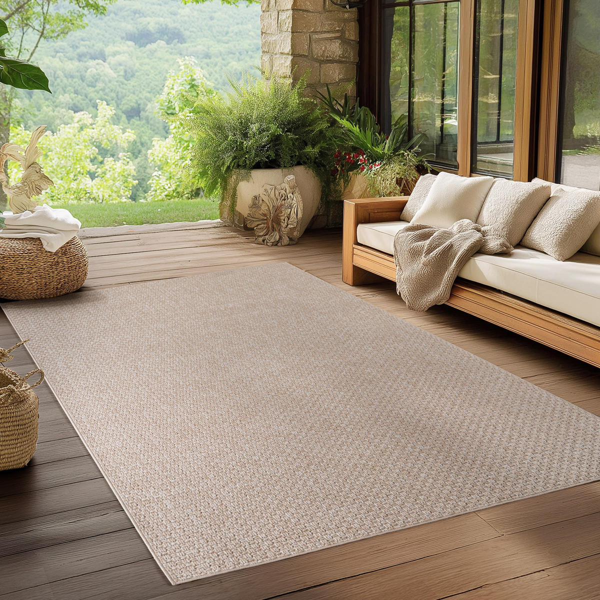 TEPPICH In-/Outdoor Flachgewebe Unifarben Polypropylen Balkon Beige Rechteckig 120x170 - Beige, Textil (120/170cm) - KADIMA DESIGN