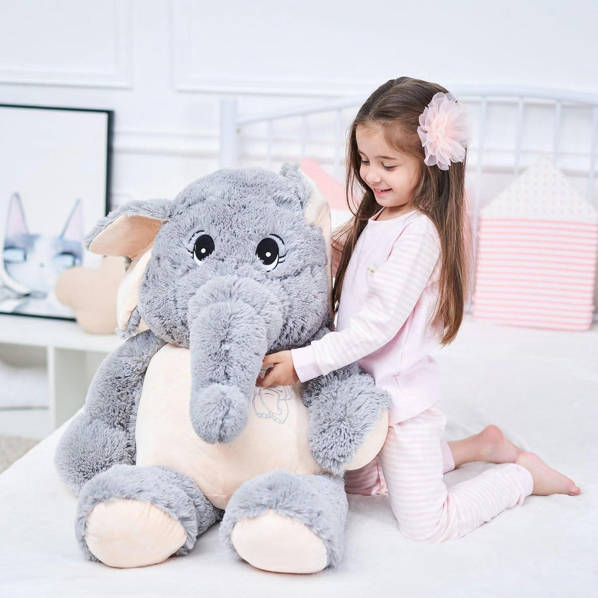 STOFFTIER Elefant Grau 100 cm - Grau, Textil (60/100cm)