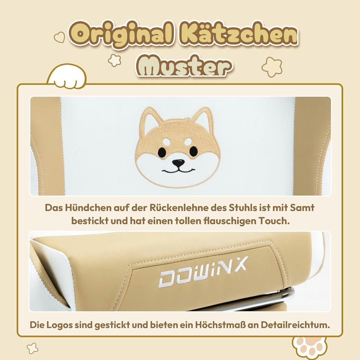 GAMING-STUHL mit Hundemotiv und Fußstütze, ergonomisch, PU-Leder, Braun - Braun, Kunststoff (57/135/76cm)