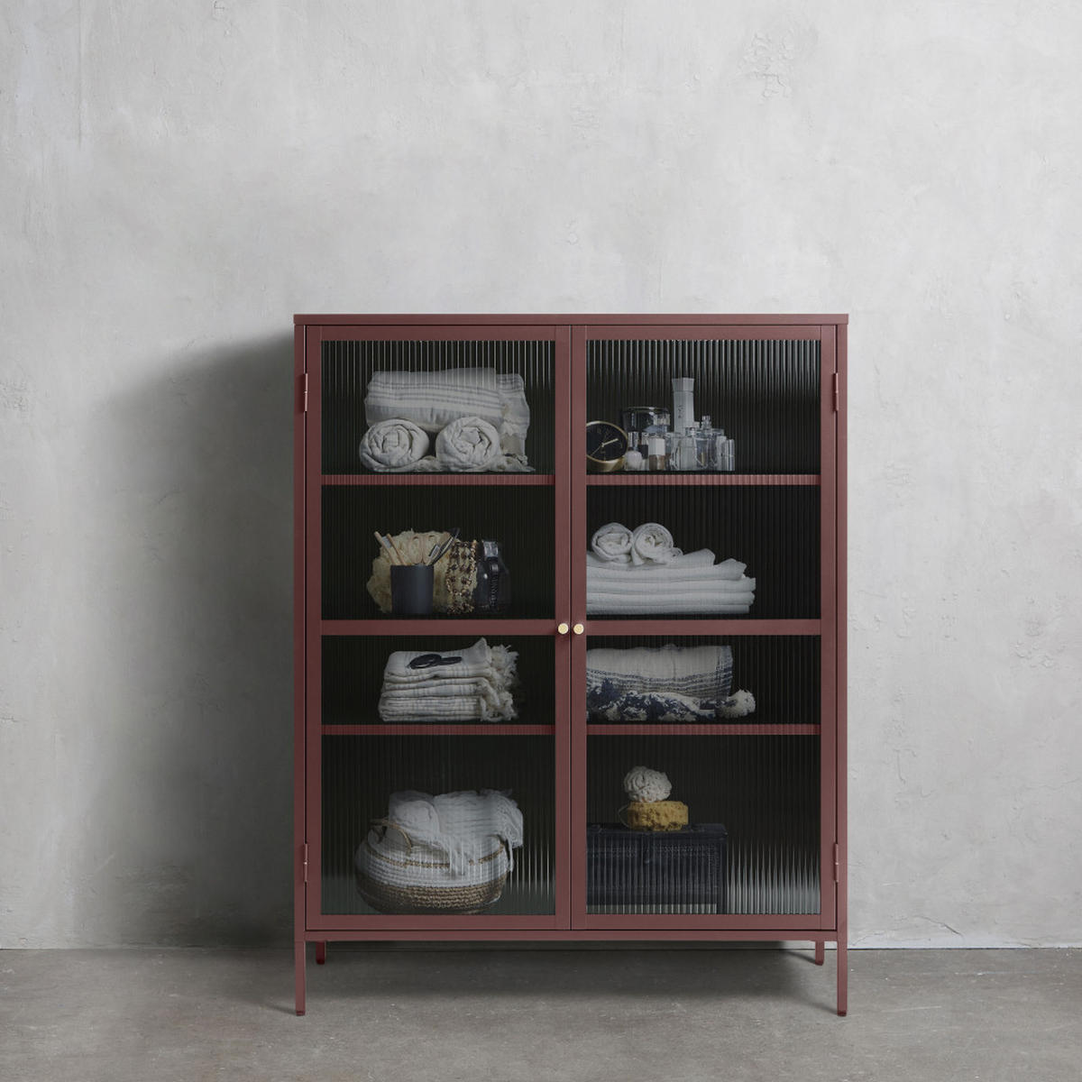 VITRINE - Metall - Burgunderrot - Aubergine, Metall (111/140/40cm) - Drawer