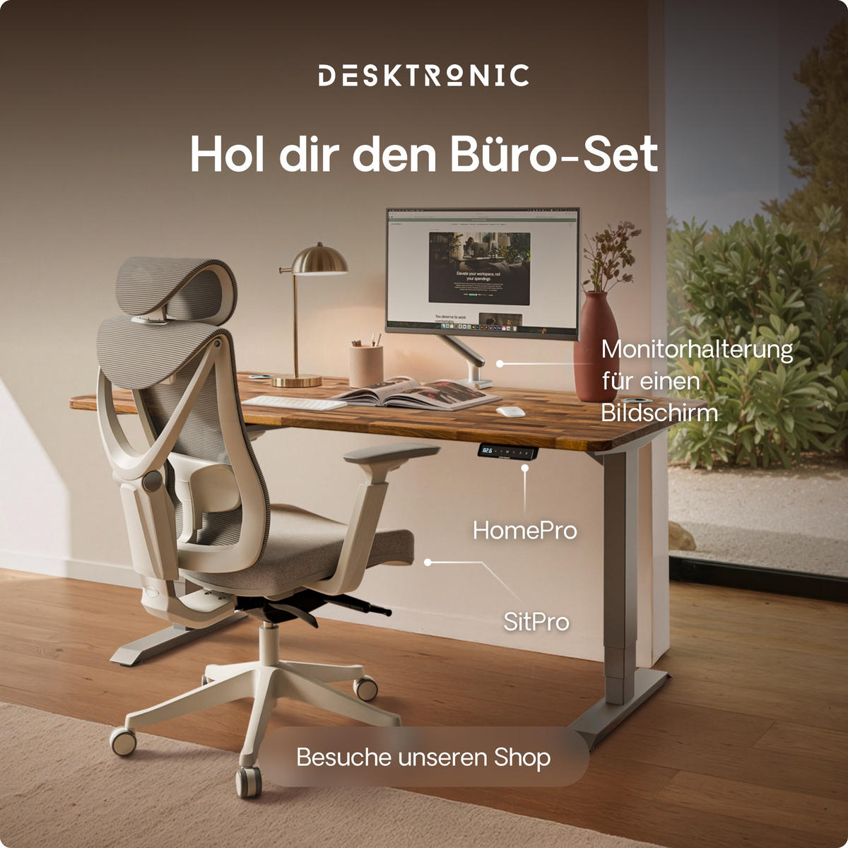 SCHREIBTISCH Elektrisch Höhenverstellbarer HomePro 180x80cm Grau/Massive Walnuss mit Memory-Funktion, Anti-Kollisions Technologie - Walnussfarben/Grau, Holz (80/180/63.5cm) - Desktronic