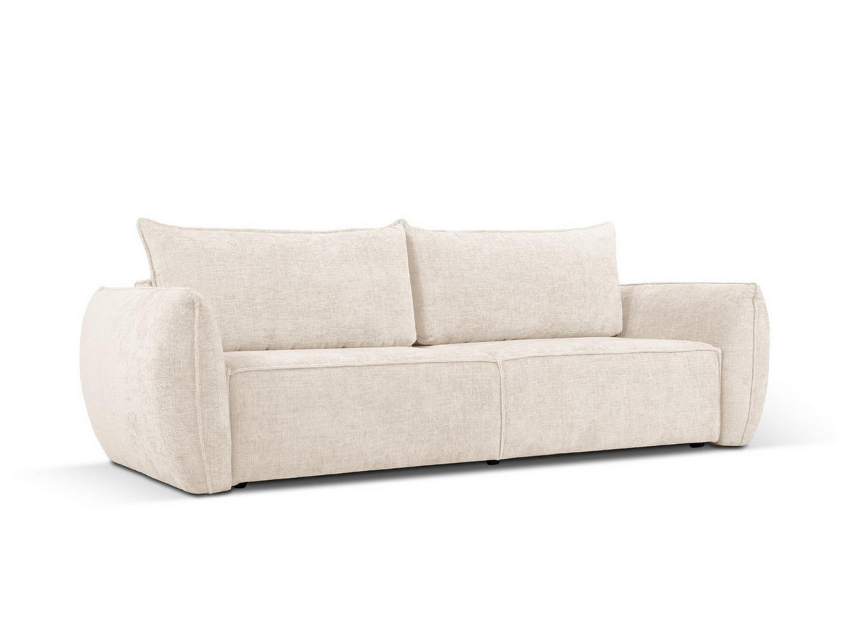 AUSKLAPPBARES-SOFA mit Bettkasten Kaelle aus Chenille-Stoff leichtes beige 3 Sitzplätze - Creme, Textil (97/91/244cm) - Micadoni
