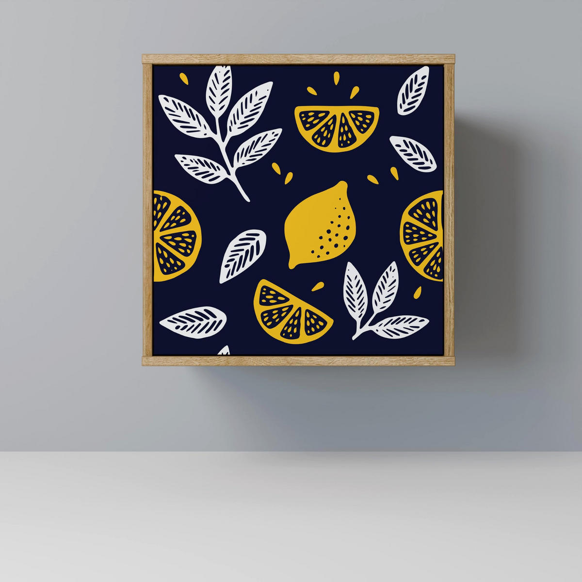 SIDEBOARD CITRUS BLACK AND WHITE, Eichefarben, 57,5x42x57,5 cm, Ohne Füße - Eichefarben/Multicolor, Holzwerkstoff (57.5/57.5/42cm) - SpaceRebels