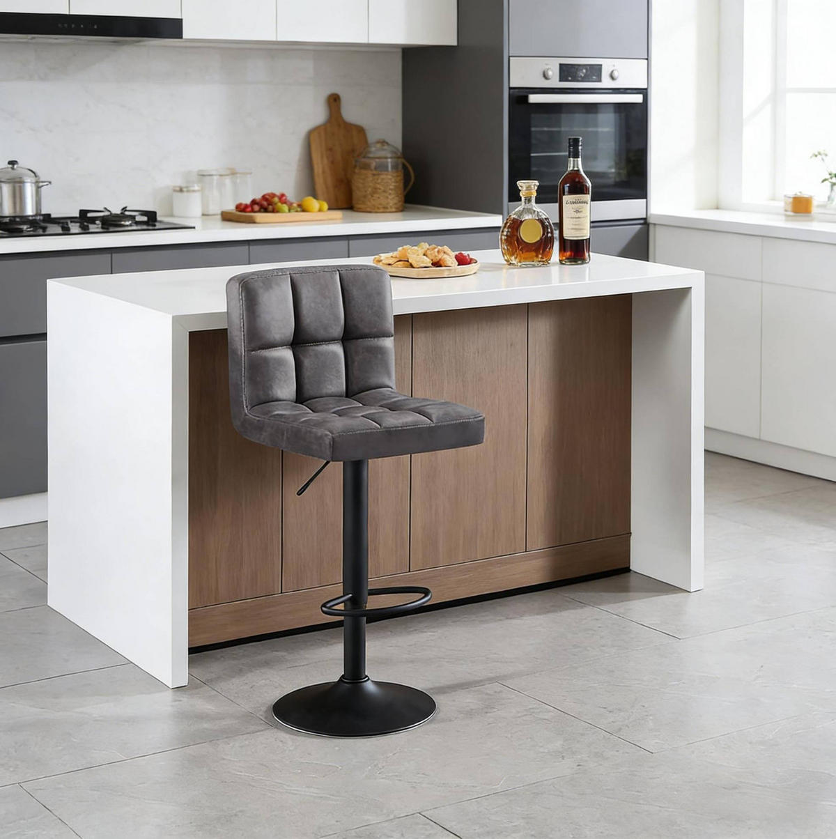 BARHOCKER drehbar höhenverstellbar 60-82 cm Kunstleder Anthrazit - Braun, Metall (44/114/38cm) - Meubliv