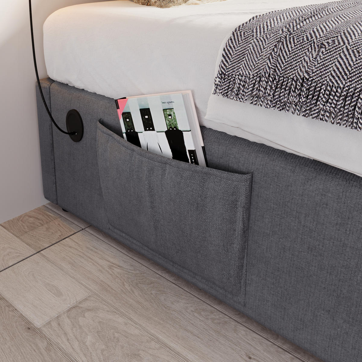 POLSTERBETT 140/200 cm Grau aus Baumwolle und Leinen mit Stauraum - Grau, Textil (140/200cm) - OKMYHOME