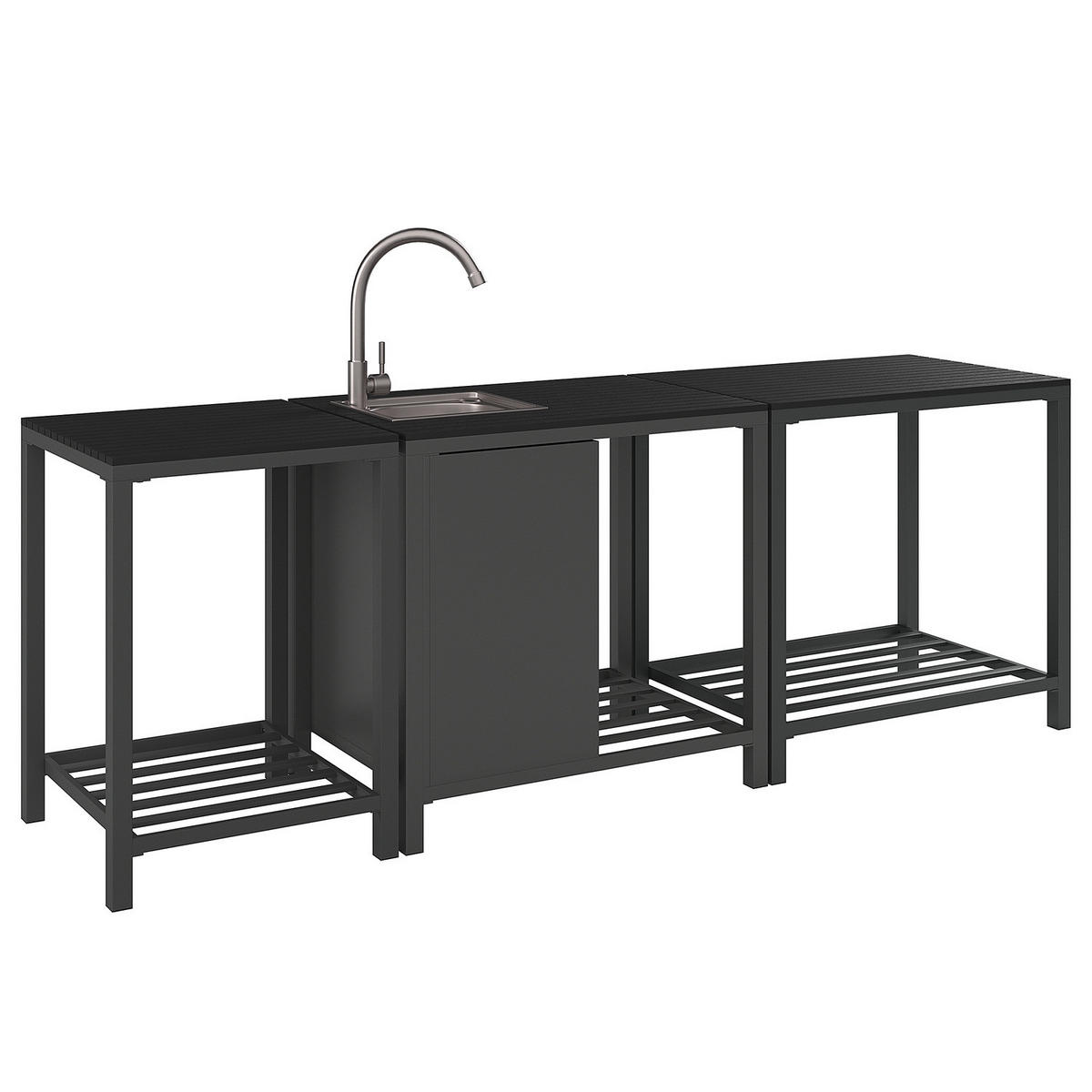 GARTENSPÜLTISCH - Aluminium / Kunststoff - Schwarz - Schwarz, Kunststoff/Metall - home24