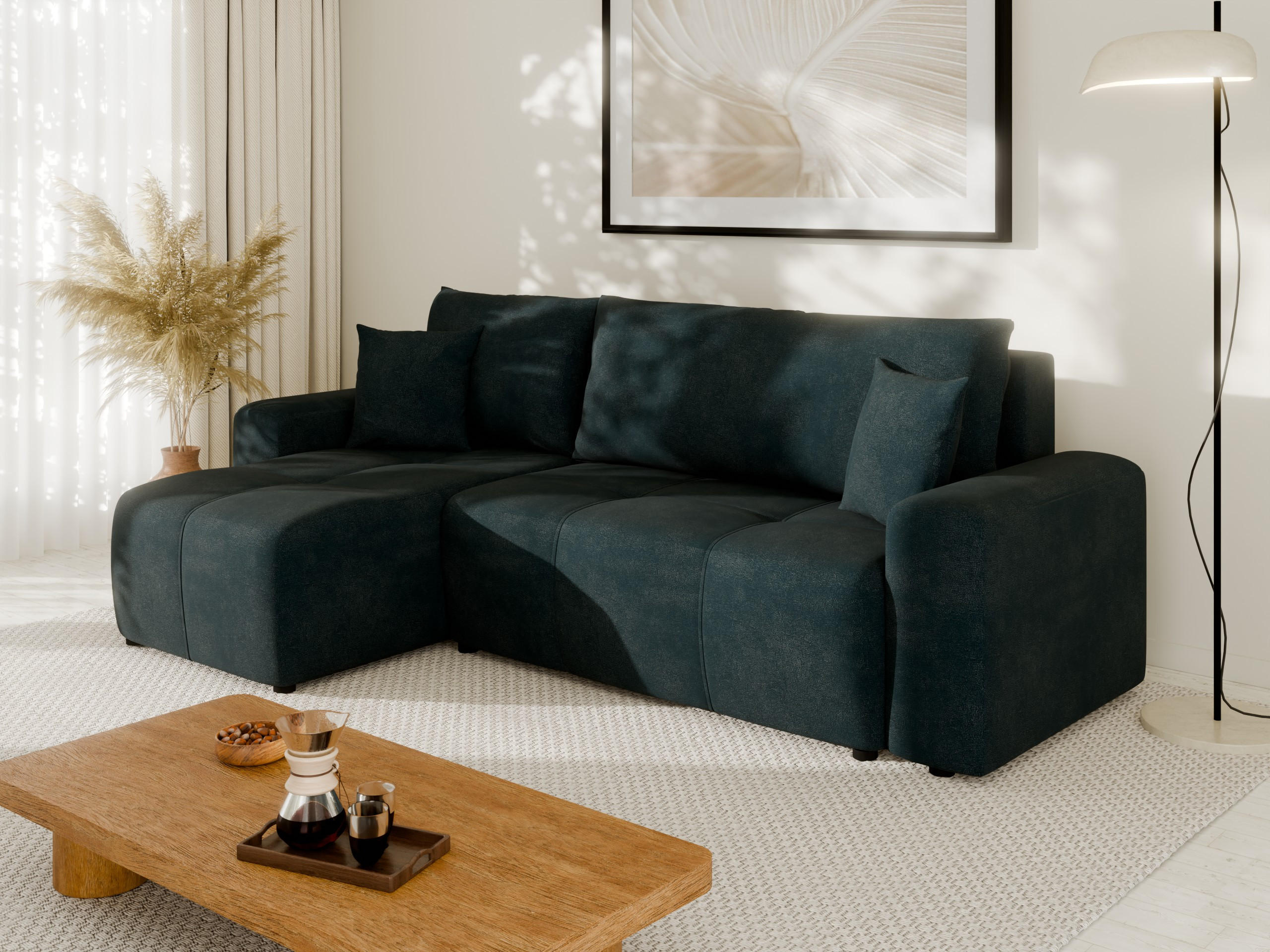 ECKSOFA Nolani mit Schlaffunktion & Bettkasten – Modern & Bequem - Dunkelblau, Kunststoff (248/145cm) - Panda Möbel