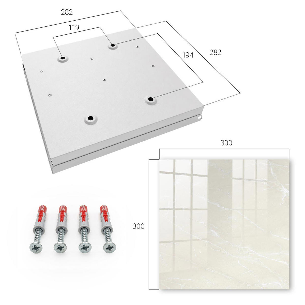 SCHLÜSSELBOX Weiß 30x30 cm – Türöffnung nach rechts - Marmor-Eleganz - Beige, Metall (30/30/5cm) - TULUP