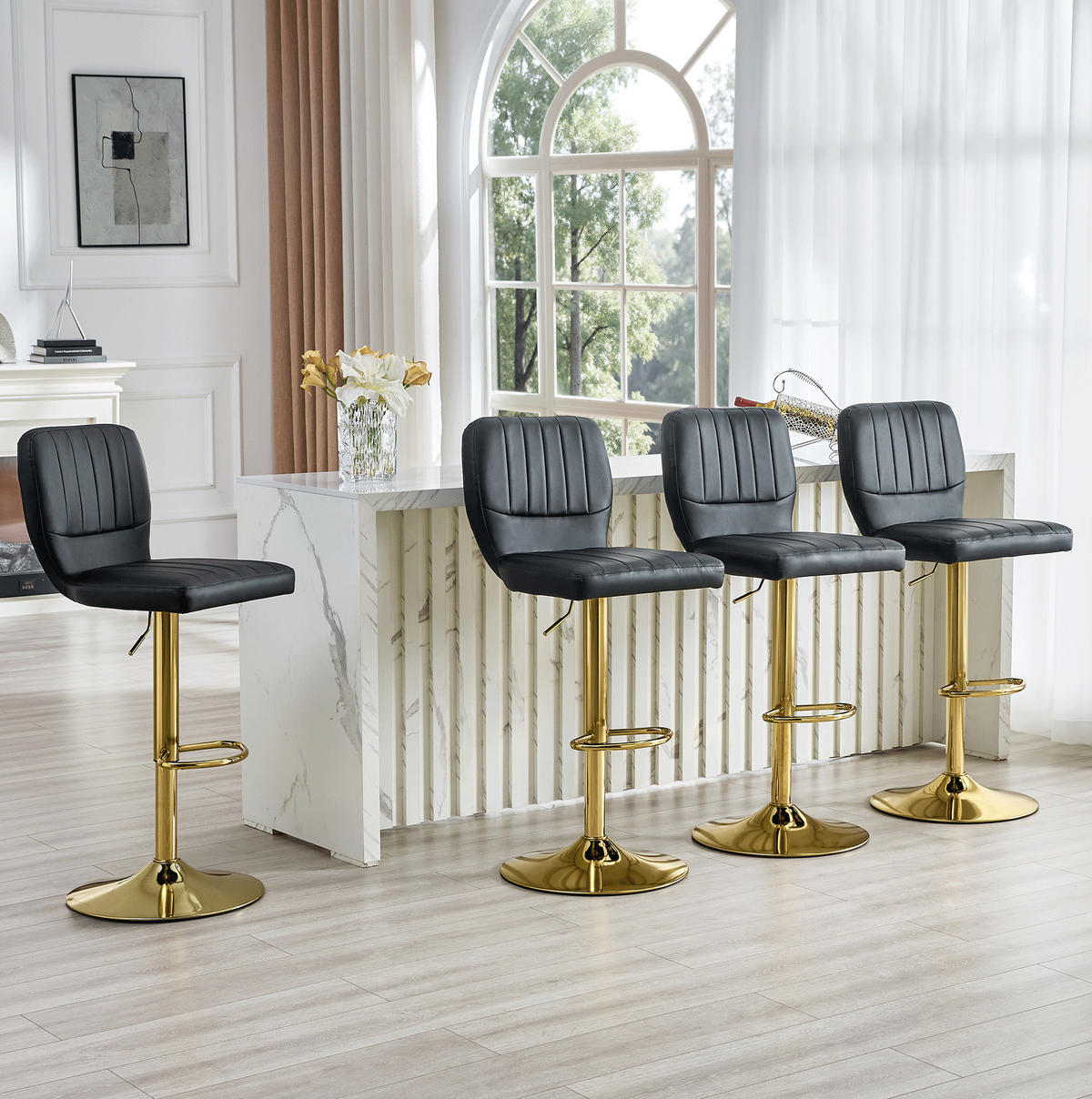 BARHOCKER höhenverstellbar 360° drehbar 52 x 45 x 93-114 cm Gold/Schwarz - Goldfarben, Metall (45/114/52cm) - Meubliv