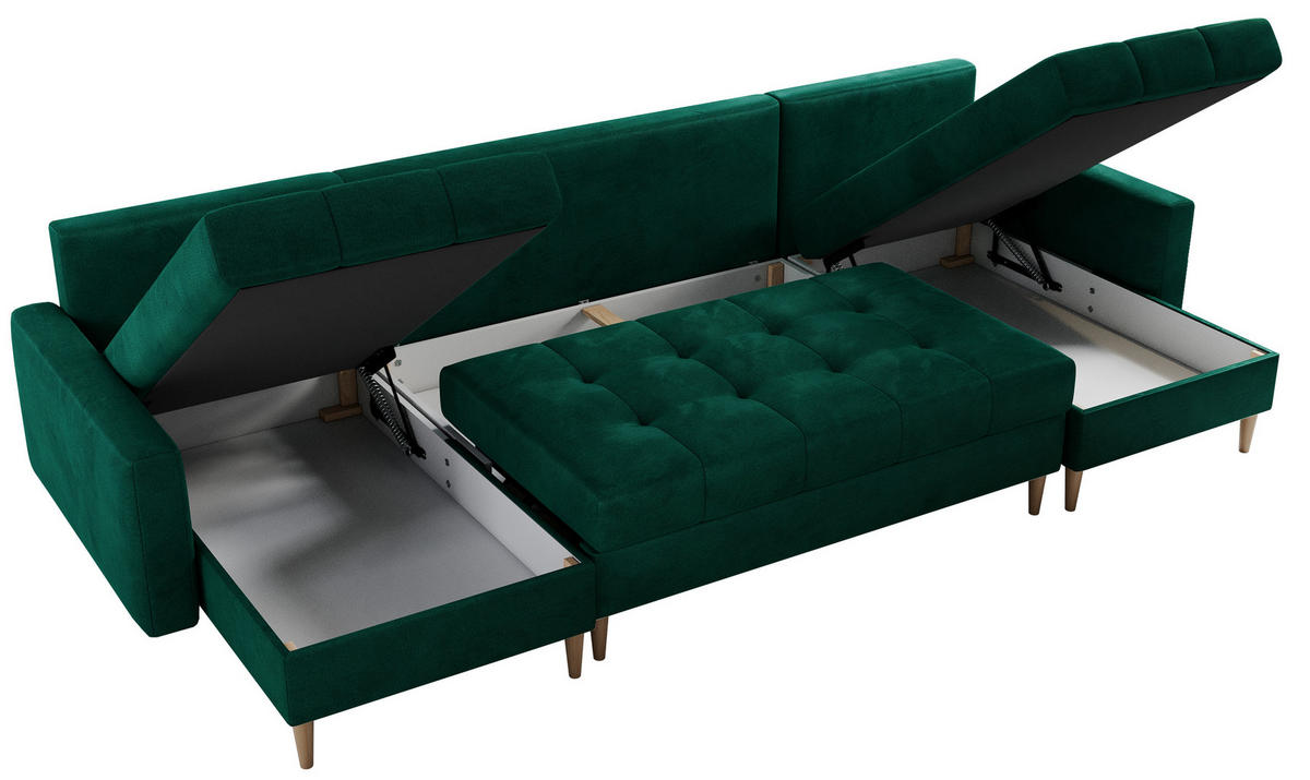 WOHNLANDSCHAFT Colin U Velvet Dunkelgrün - Dunkelgrün/Braun, Holz/Textil (290/75/140cm) - MKS
