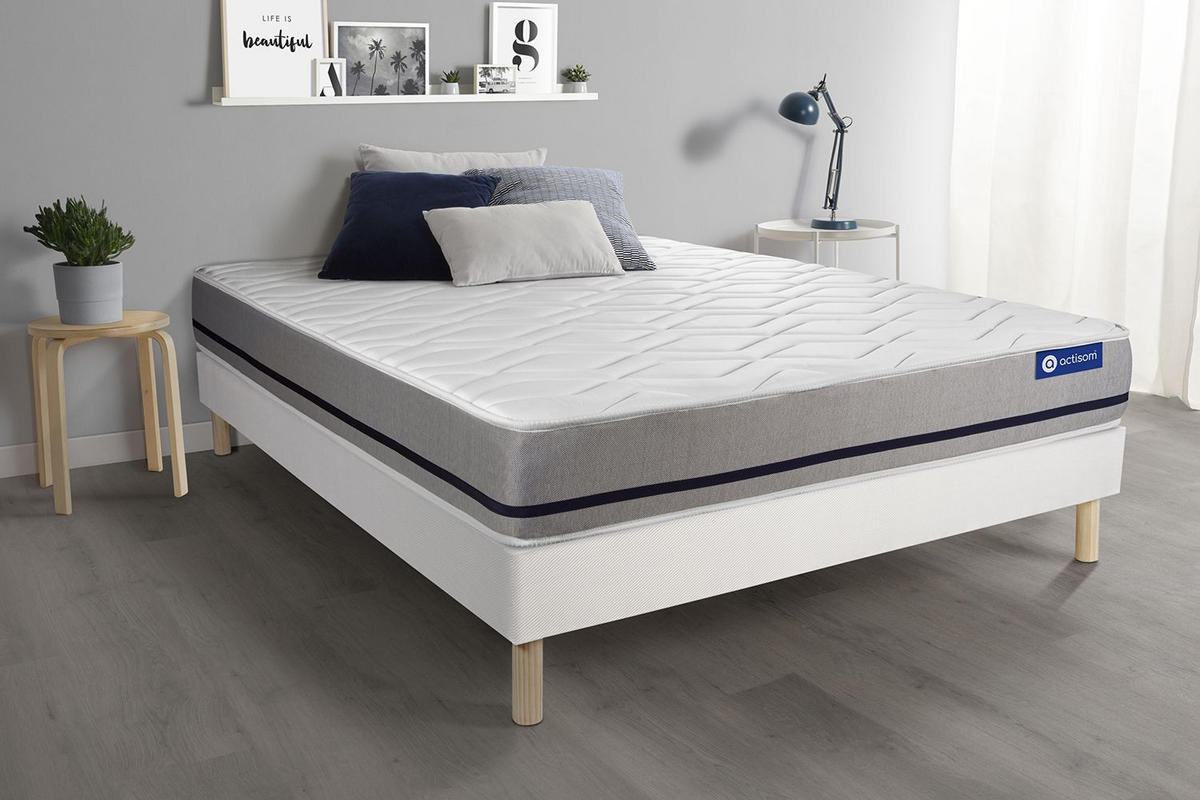 BETT Actimemo soft Memory-Schaum 90 x 200 cm h2 - Kit Bettgestell Weiß - Beige/Weiß, Holz (90/200cm) - ACTISOM