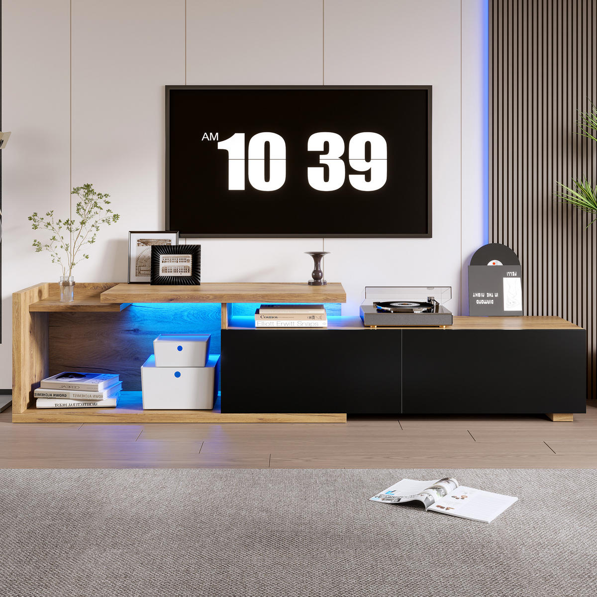 TV-SCHRANK modular 2-in-1, mit LED, erweiterbar 133.5/40/45 cm - Naturfarben, Holzwerkstoff (133.5/45/40cm) - Redom