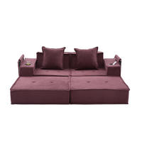 2-SITZER-SOFA aus Cord 78x162x66 cm Weinrot mit Seitentaschen, 2 Kissen und modularer Aufstellung - Rot, Textil (162/66/78cm) - Modfu