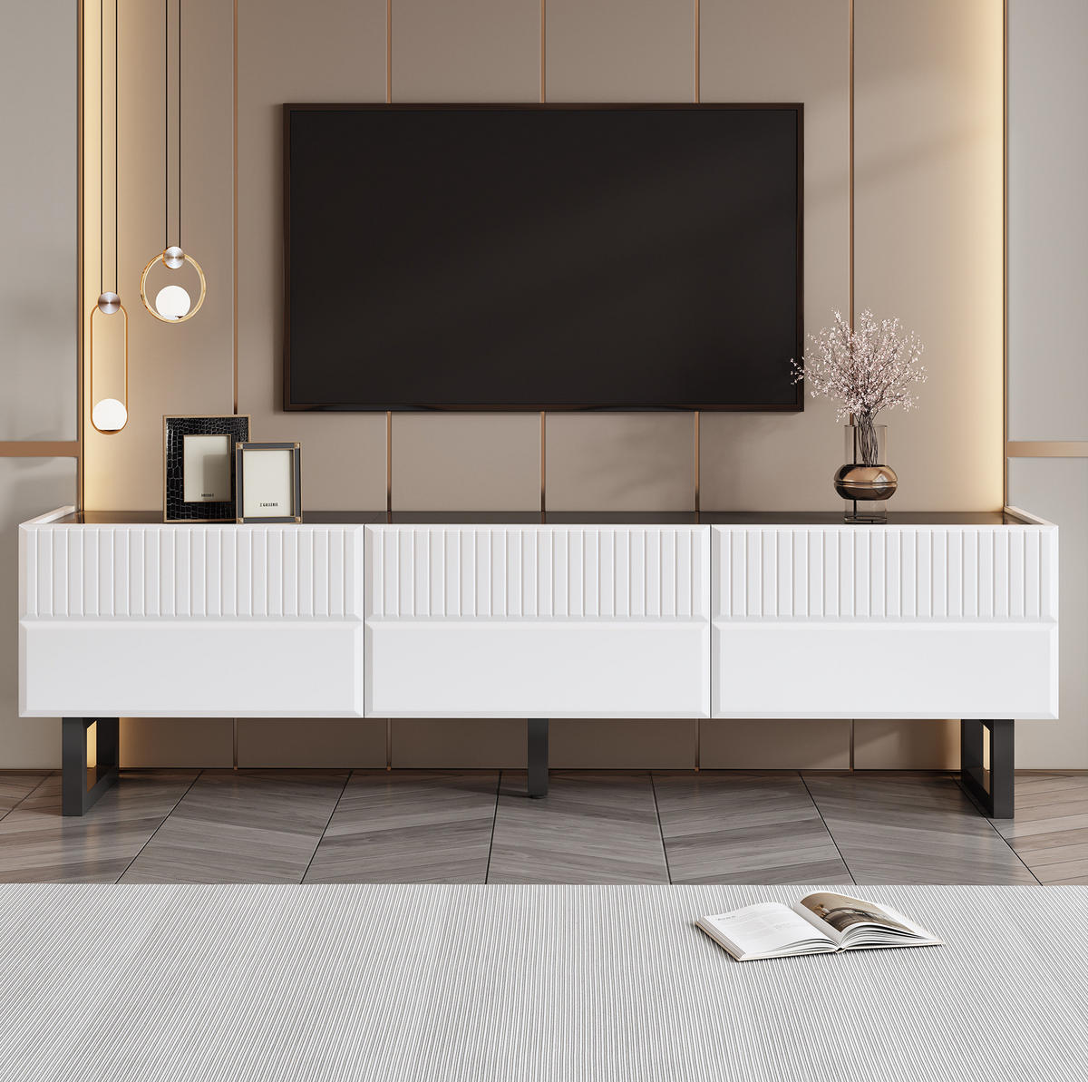 TV-SCHRANK in Schwarz-Weiß mit 3 Schubladen und Metallbeinen 170/35/47 cm - Weiß, Holzwerkstoff (170/47/35cm) - Redom