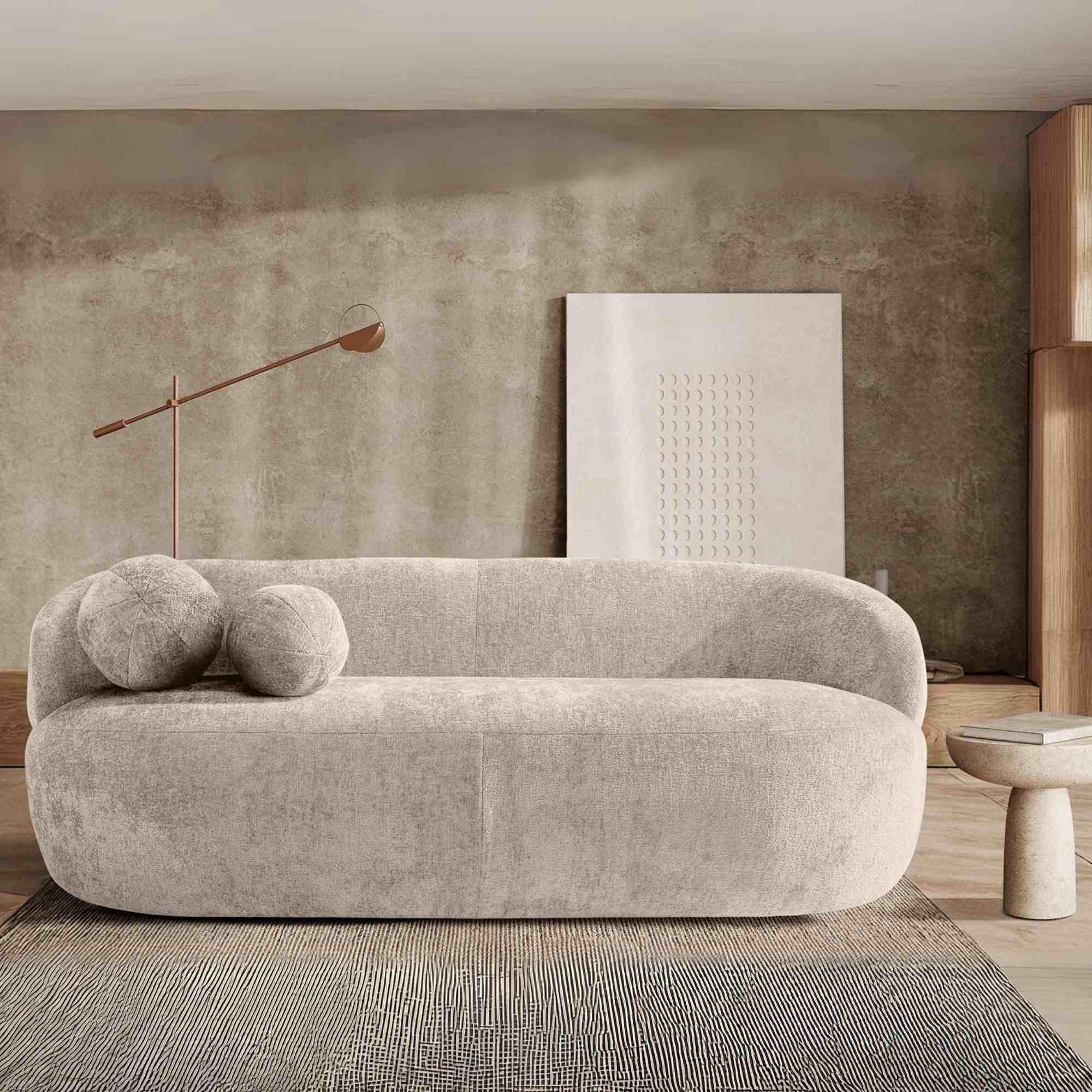 3-SITZER-SOFA NELUM, Chenille-Stoff, Creme - Creme/Schwarz, Holz/Holzwerkstoff (190/68/88cm) - KONSIMO®