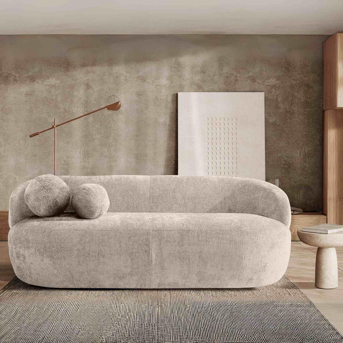 3-SITZER-SOFA NELUM, Chenille-Stoff, Creme - Creme/Schwarz, Holz/Holzwerkstoff (190/68/88cm) - KONSIMO®