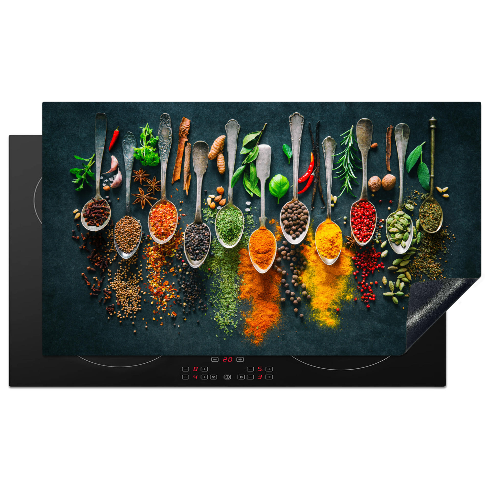 HERDABDECKPLATTE Kräuter - Gewürze - Löffel 91x52 cm - Multicolor, Kunststoff (91.6/0.2/52.7cm) - MuchoWow