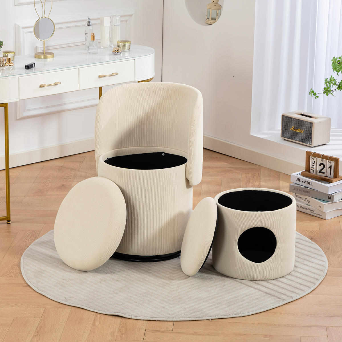 SESSEL Cord Beige drehbar und mit Stauraum - Beige, Holzwerkstoff/Textil (48/75/52cm) - WISHDOR