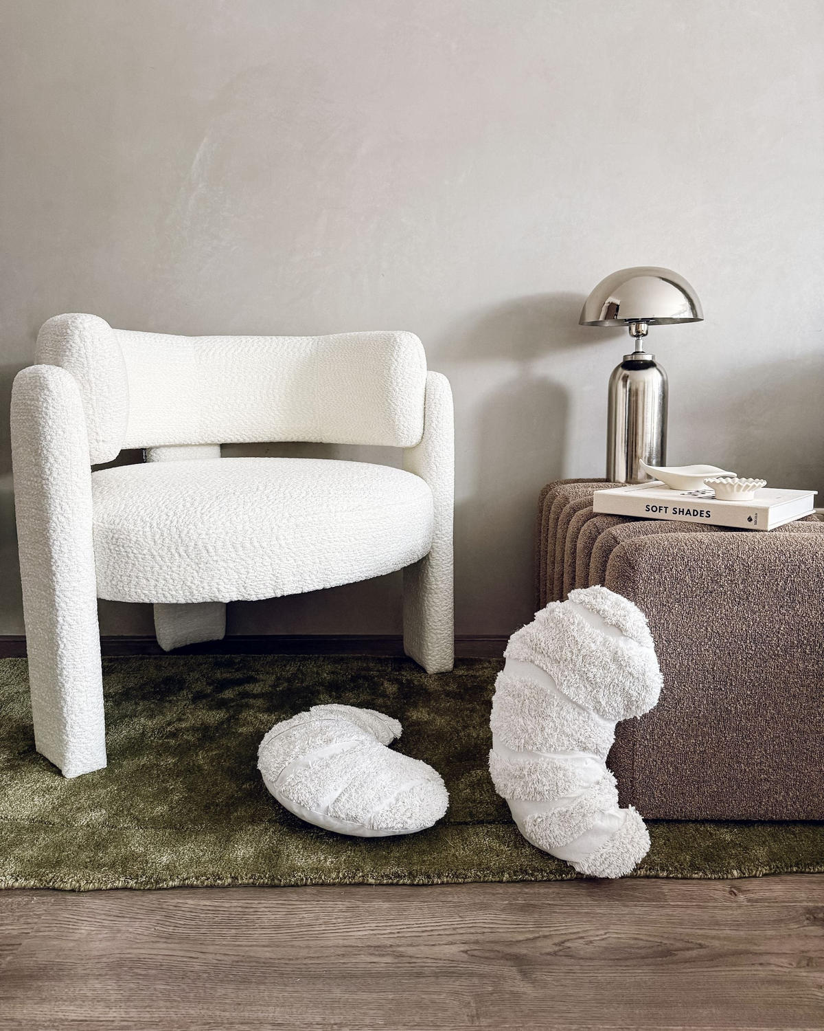 FOTOLIU alb Burea - crem, material textil (80/74/70cm) - Beliani
