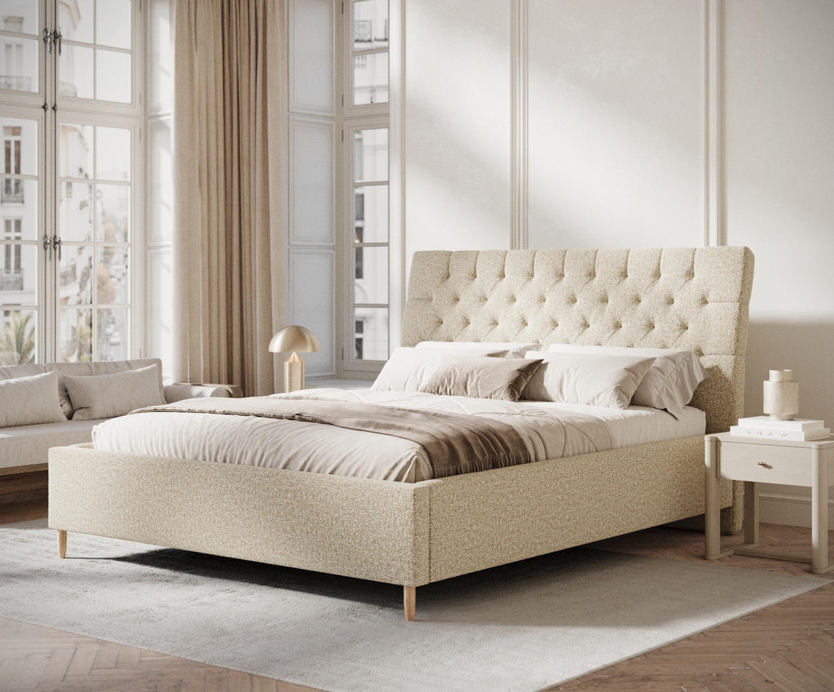 POLSTERBETT Vezzola Beige 160/200 cm im Plüsch-Stoff - Beige/Naturfarben, Holz/Holzwerkstoff (160/200cm) - Maison de Reve