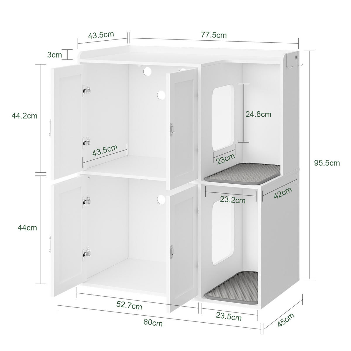 KATZENKLO-SCHRANK mit zwei Fächern und Regal HAT09-E-W - Weiß, Holzwerkstoff (45/95.5/80cm) - SoBuy