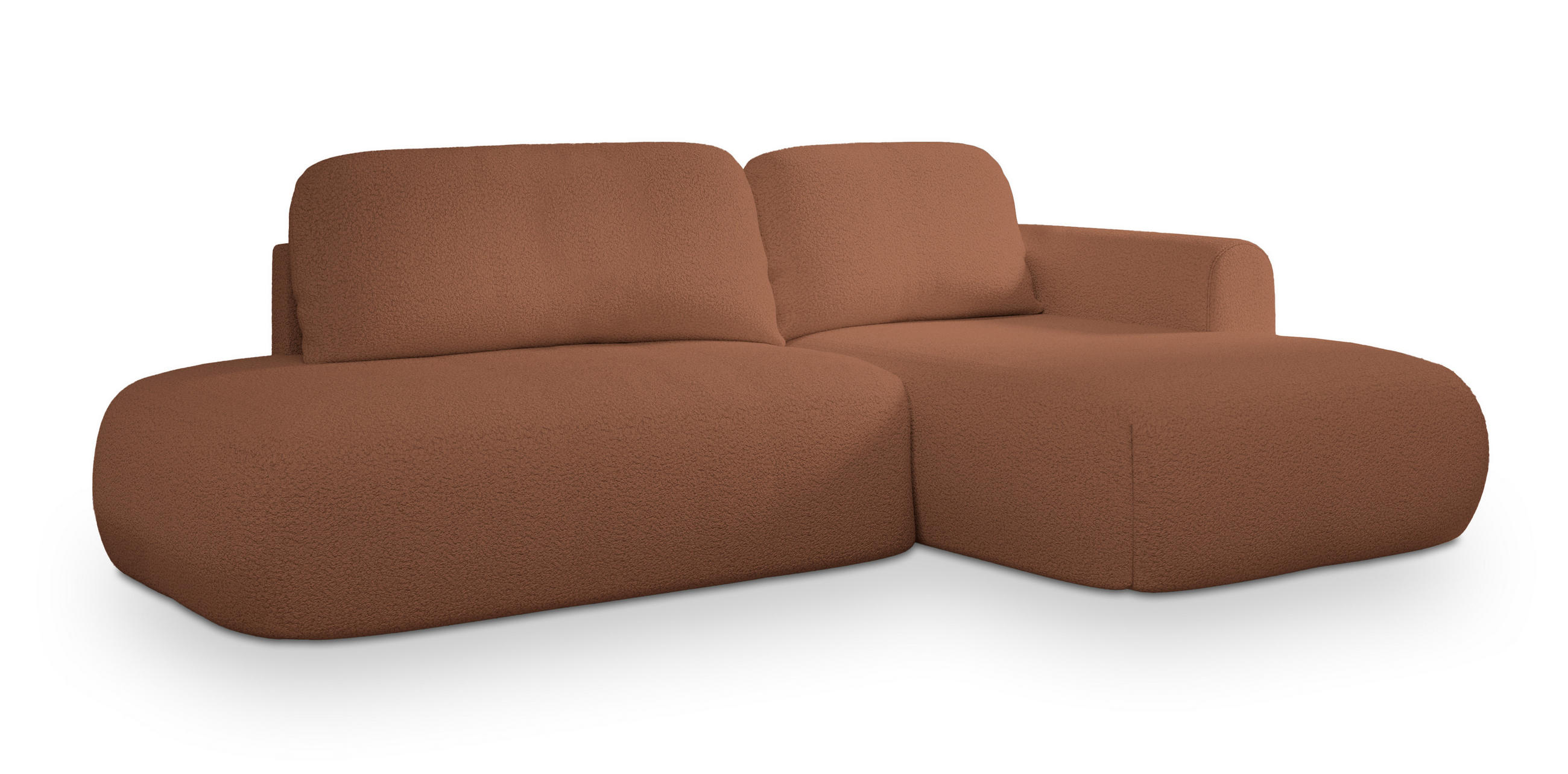 ECKSOFA NUVIRA R-S Kupferfarben Boucle-Stoff mit Schlaffunktion - Kupferfarben, Holz (274/165cm) - MASSENO