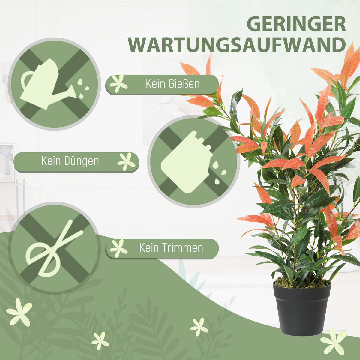 KÜNSTLICHE Glanzmispel 90 cm Kunstpflanze mit 300 Blättern künstliche Pflanze - Rot/Multicolor, Kunststoff (90cm) - HOMCOM