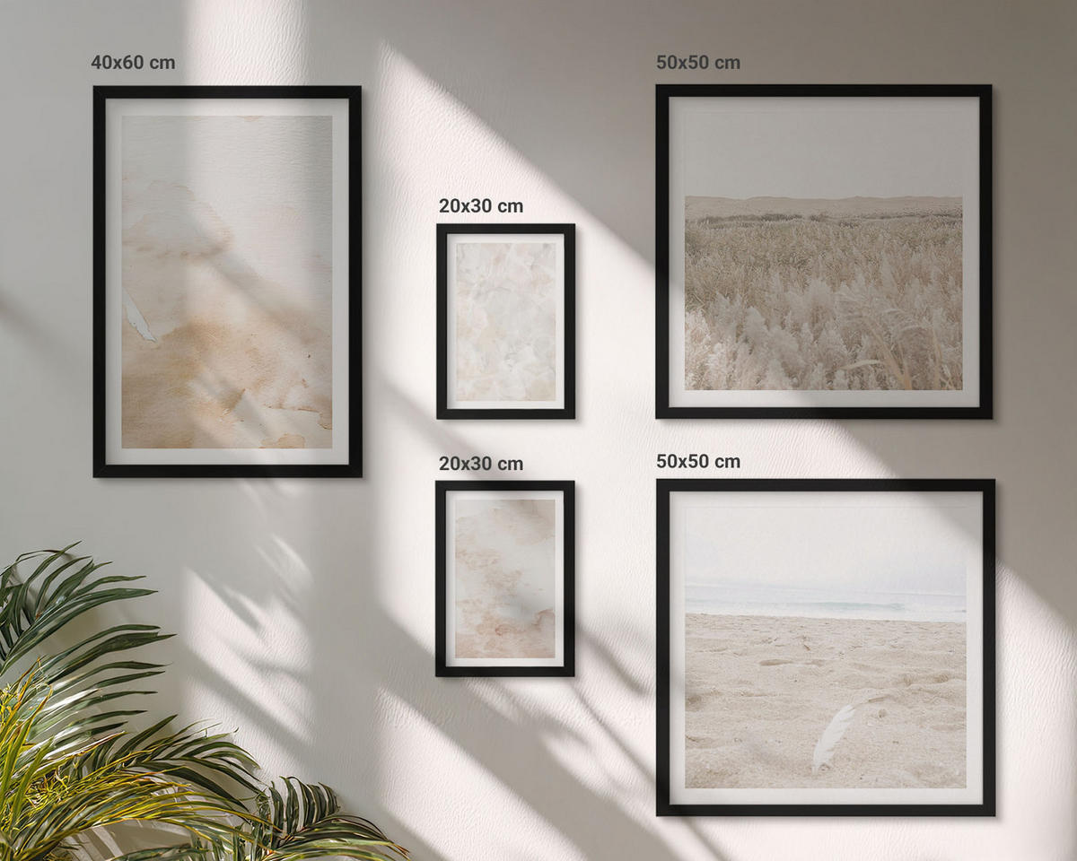 BILDER SET 5er Set - 50x50 cm & 20x30 cm & 40x60 cm Schwarzer Rahmen - Modische Pastelltexturen - Schwarz, Kunststoff (40/60cm) - TULUP