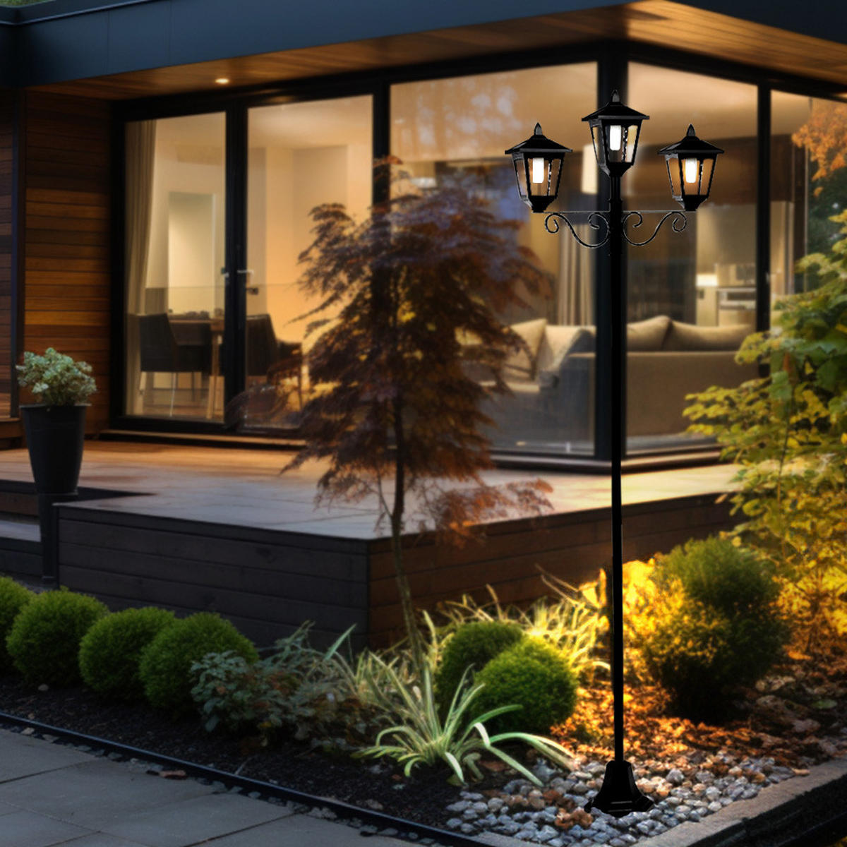 LED AUSSENLEUCHTE Solar Kandelaber Schwarz Metall - Schwarz, Glas (56/17.5/194cm)