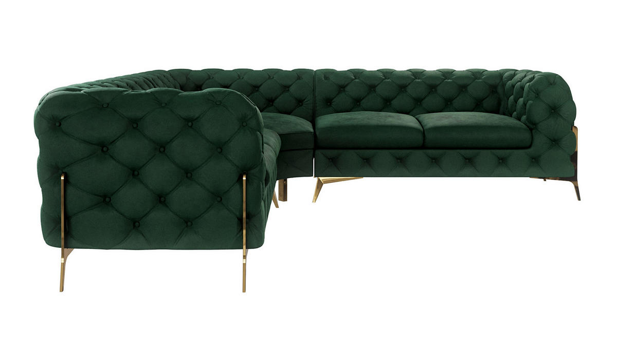 ECKSOFA Chesterfield Lexi Flasche Grün Samt - Smaragdgrün/Goldfarben, Holz/Textil (264/264cm) - S-Style Möbel