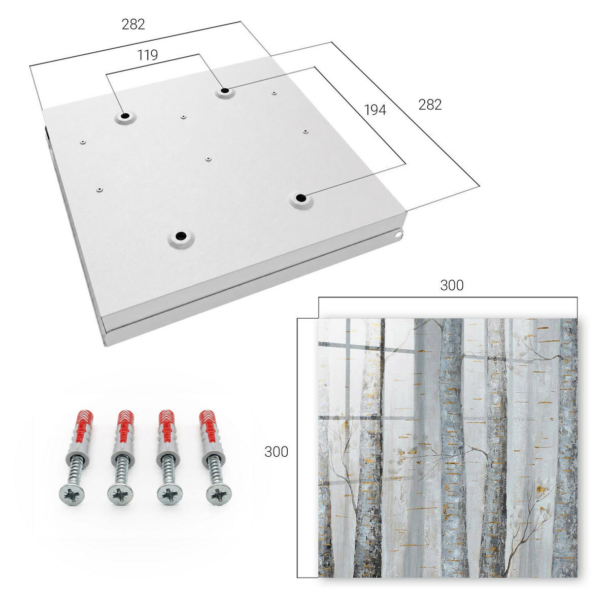 SCHLÜSSELBOX Weiß 30x30 cm – Türöffnung nach rechts - Birkennatur - Grau, Metall (30/30/5cm) - TULUP