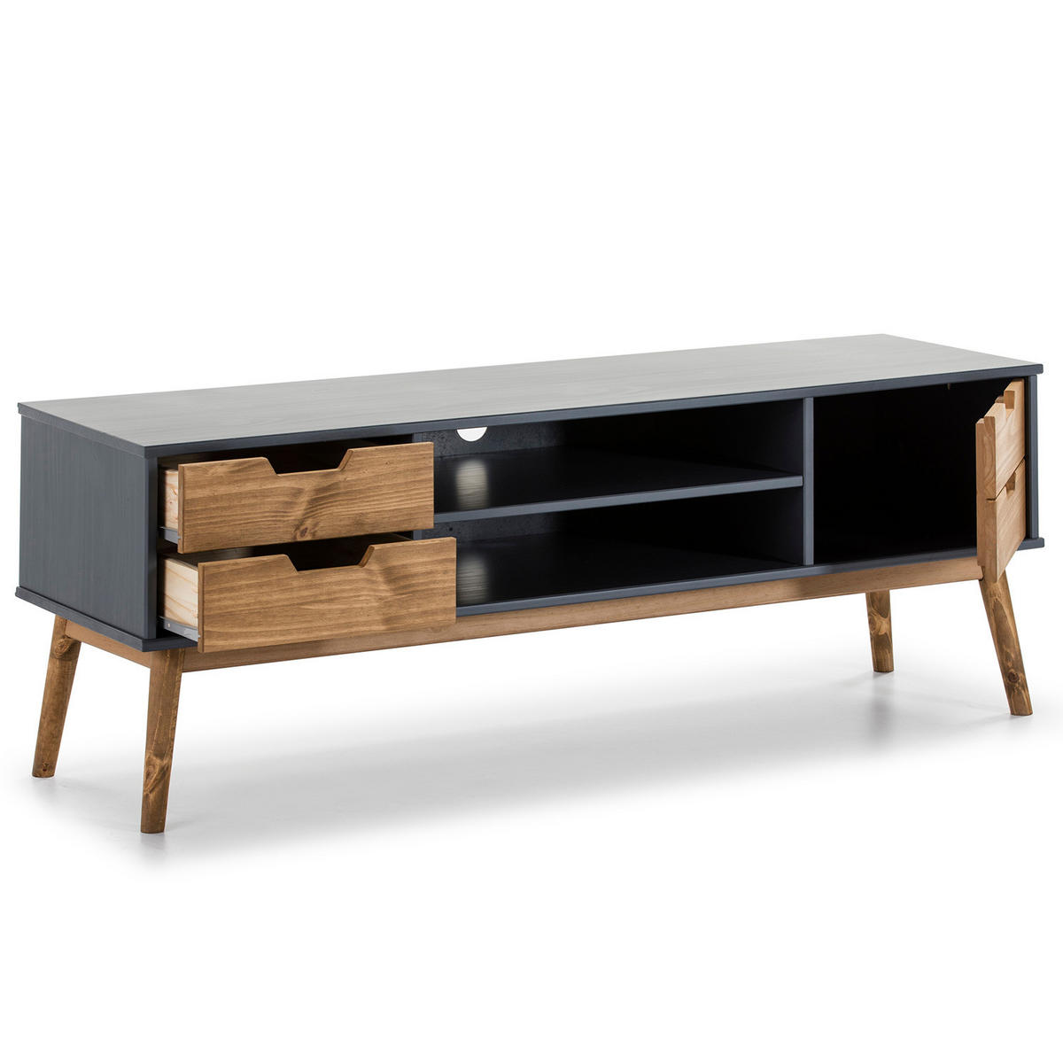 TV-ELEMENT Java 1 Tür 2 Schubladen Grau - Anthrazit, Holz (140/52/40cm) - VS Venta-stock